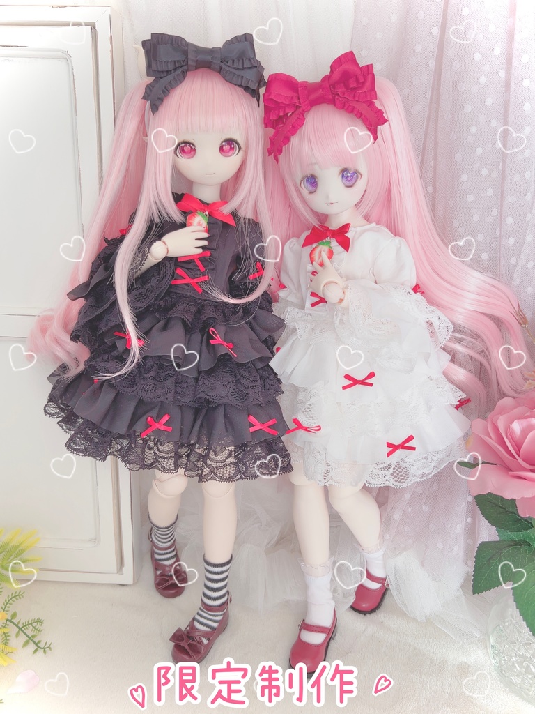 3点セット 黒×赤 ドール服 ワンピース 1/3 1/4 MDD もちあし 苺