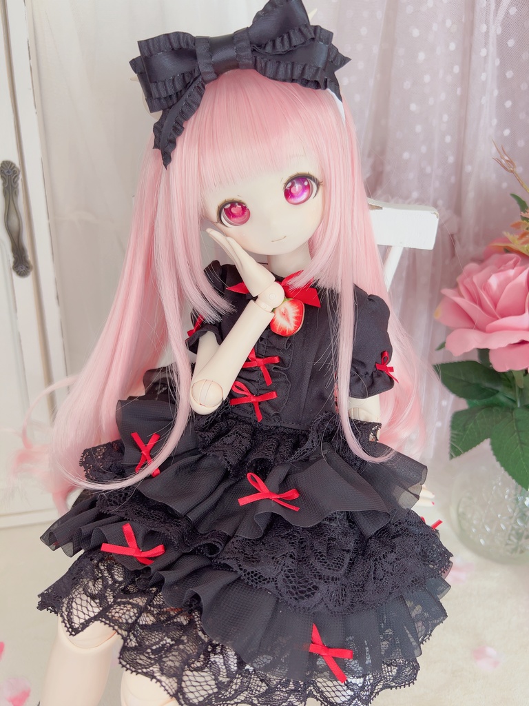 3点セット 黒×赤 ドール服 ワンピース 1/3 1/4 MDD もちあし 苺