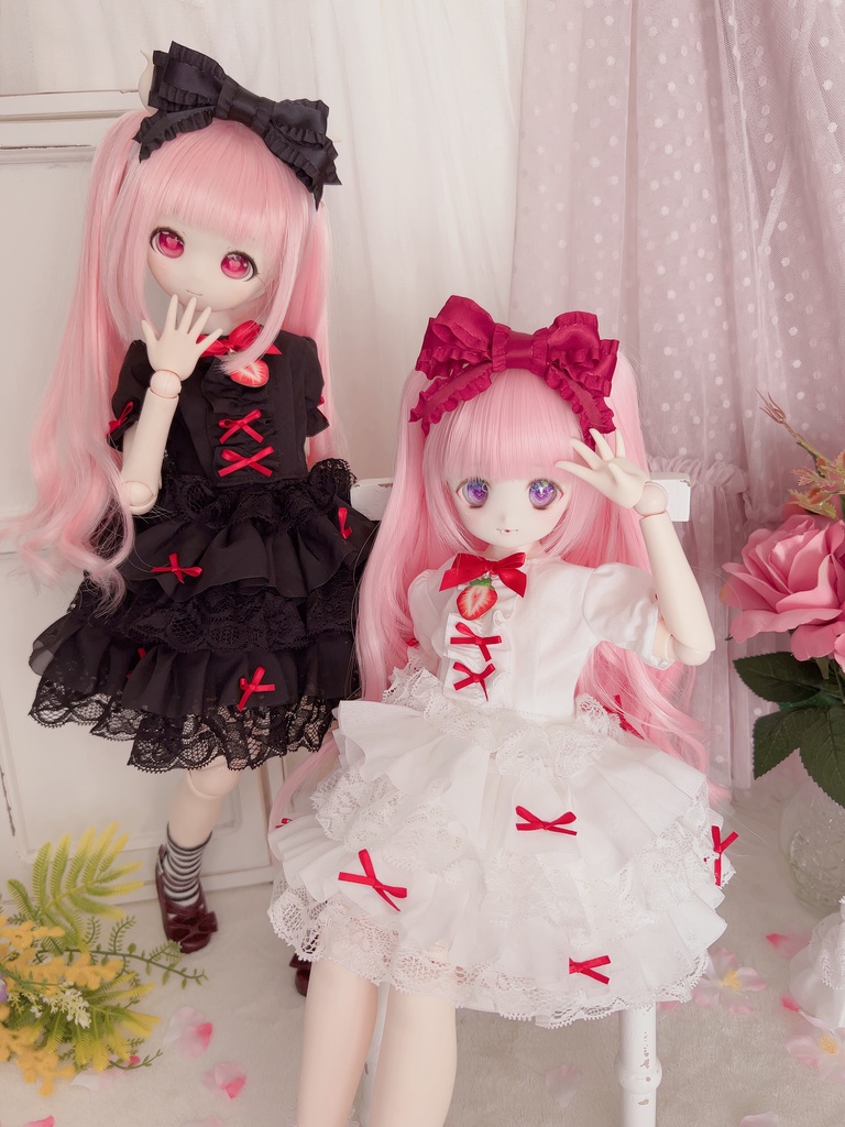 3点セット 黒×赤 ドール服 ワンピース 1/3 1/4 MDD もちあし 苺