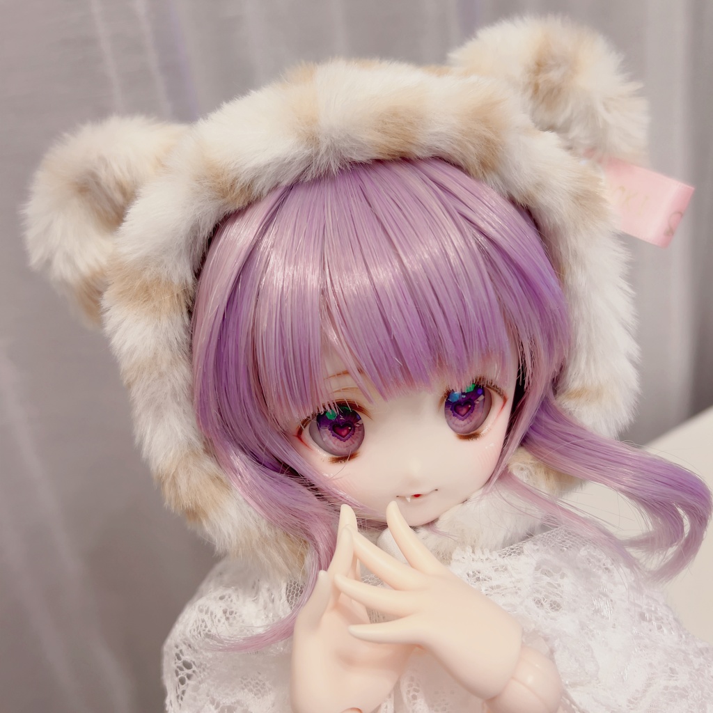 ひょう柄　くま耳フード　1/3 MDD DD MSD くま耳　ドール服　クリーム