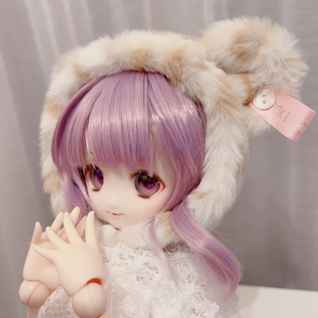 ひょう柄　くま耳フード　1/3 MDD DD MSD くま耳　ドール服　クリーム