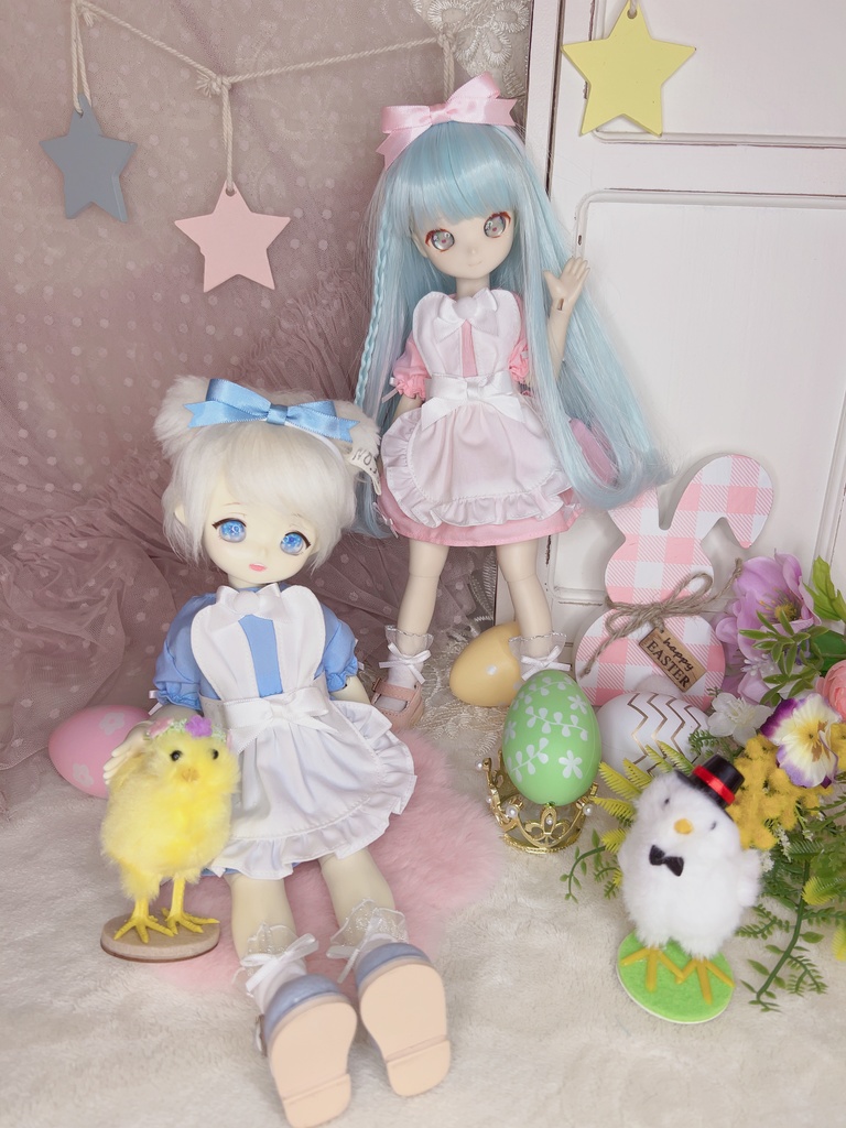 【うさ耳エプロンSET】1/6 セット ドール服 幼SD tinyfox IMOMODOLL ワンピース