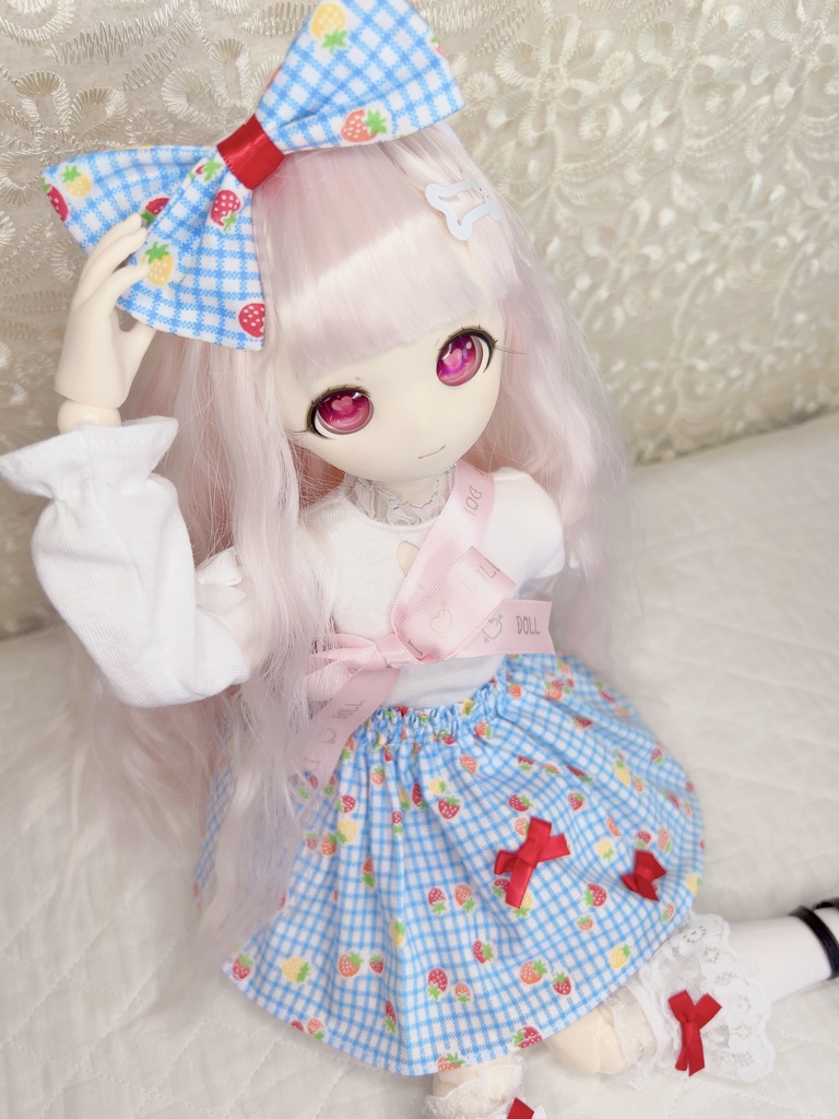 セット 苺 ギンガム スカート 1/4 1/3 imomodoll MDD 水色 服