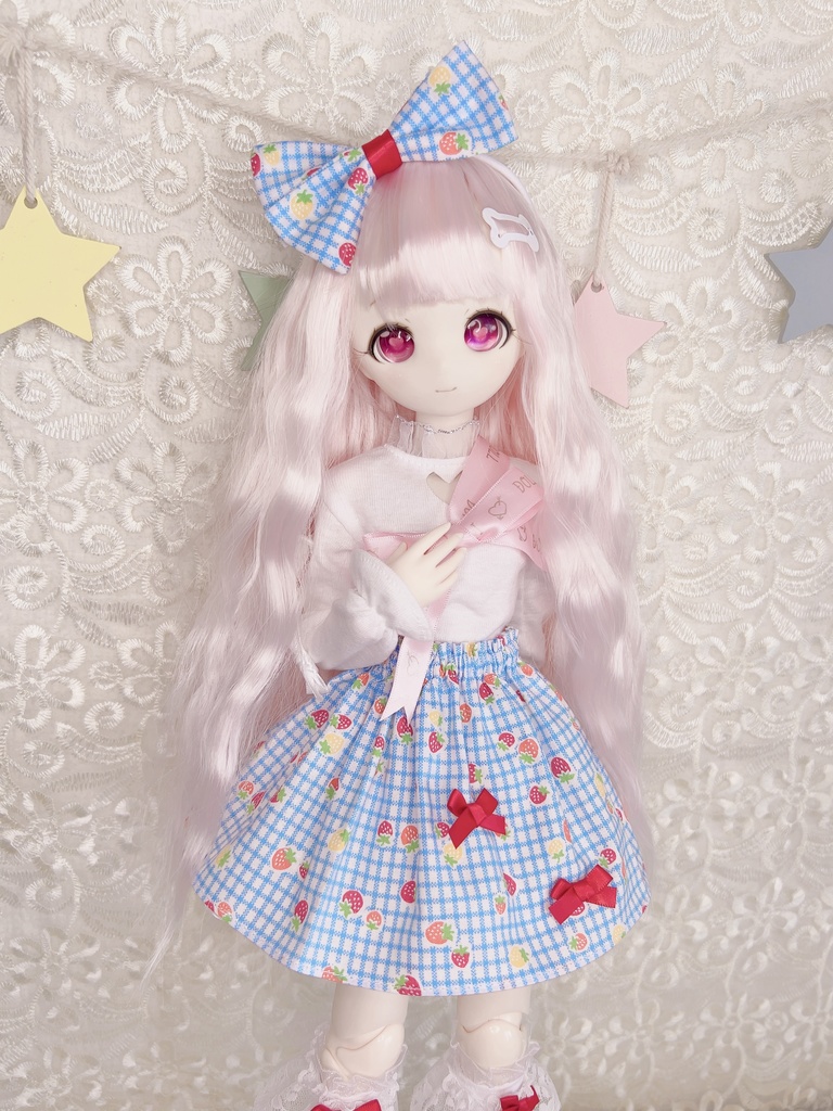 セット 苺 ギンガム スカート 1/4 1/3 imomodoll MDD 水色 服