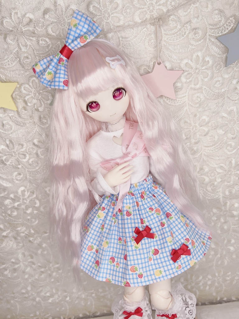 セット 苺 ギンガム スカート 1/4 1/3 imomodoll MDD 水色 服