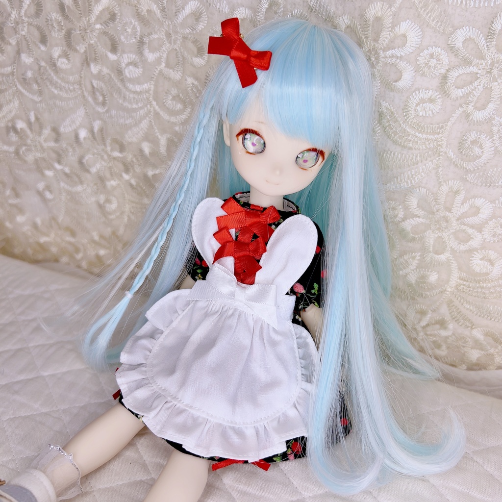 幼SD うさ耳エプロンセット 苺柄 ワンピース ドール服 ワンピース