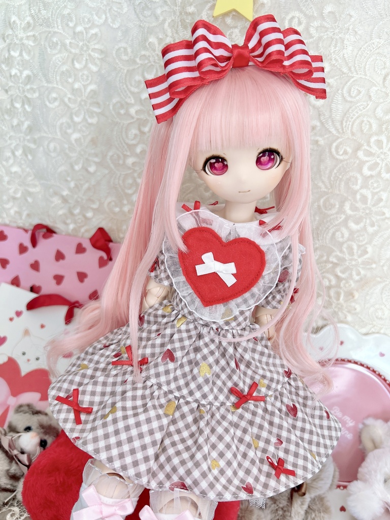 3点セット　バレンタイン　ワンピース 1/4 1/3 MDD imomodoll ギンガムチェック