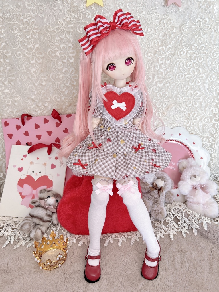 3点セット バレンタイン ワンピース 1/4 1/3 MDD imomodoll ギンガムチェック