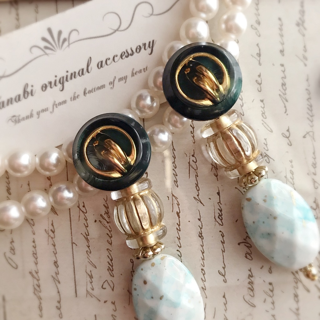 大ぶり*アンティークグリーン/ピアス