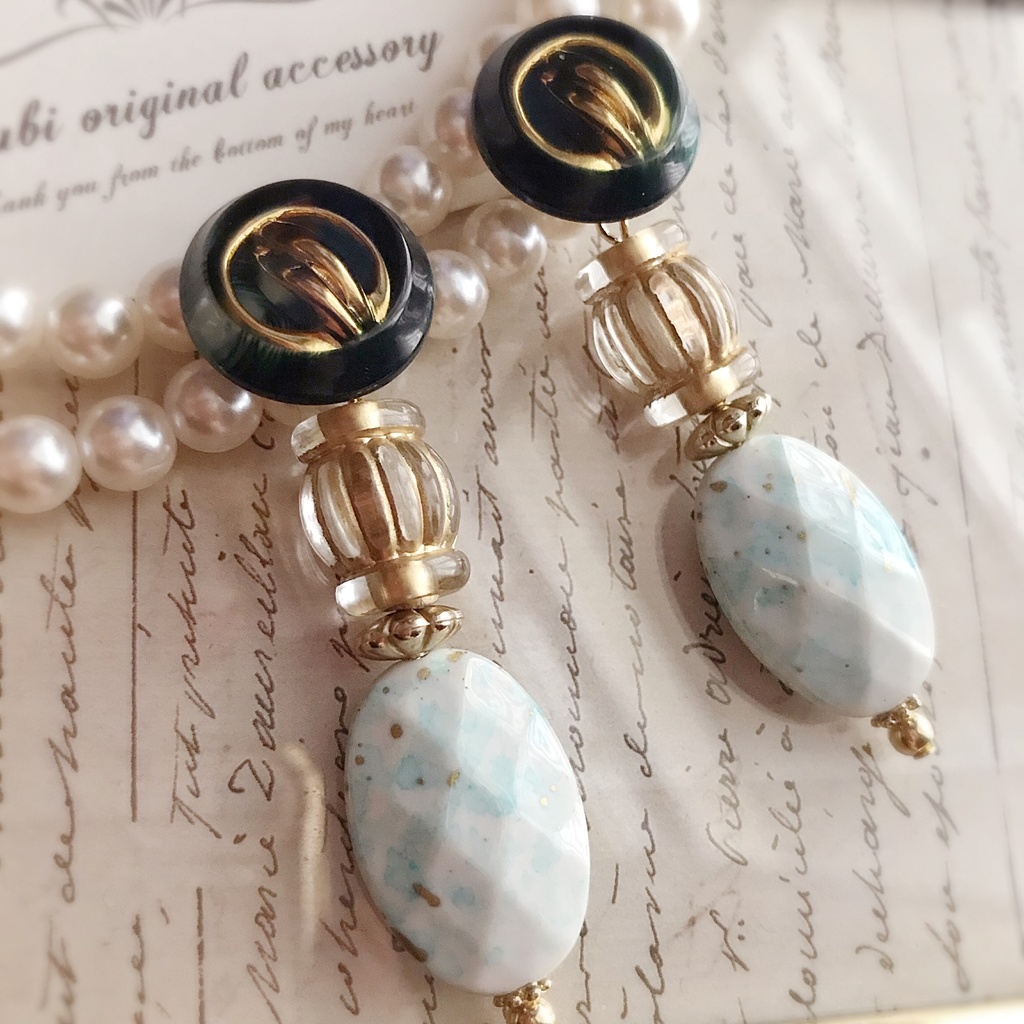 大ぶり*アンティークグリーン/ピアス