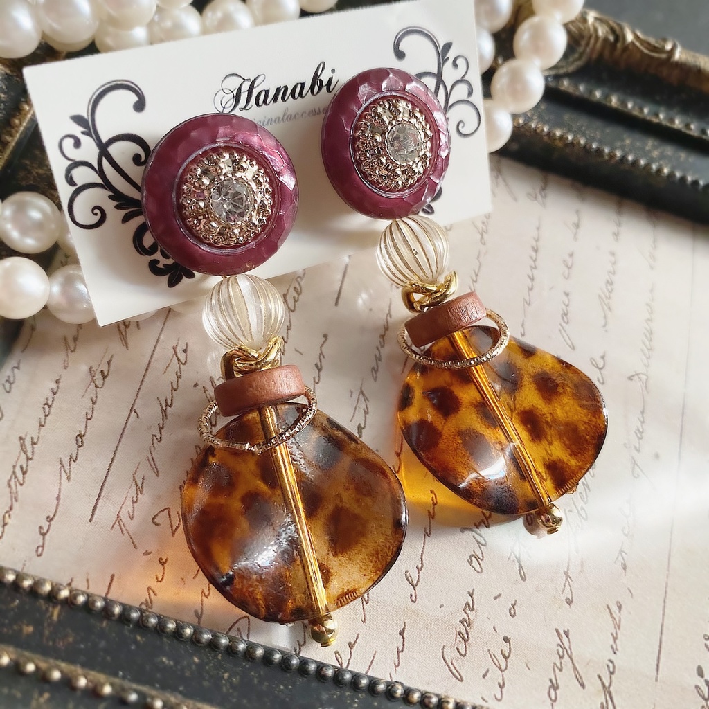 大ぶり*豹柄ウェービングピアス/イヤリング