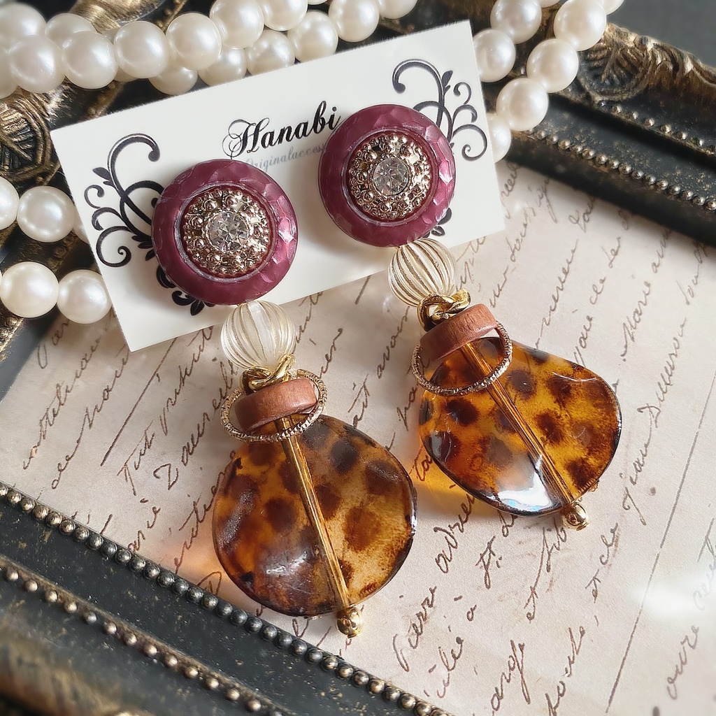 大ぶり*豹柄ウェービングピアス/イヤリング