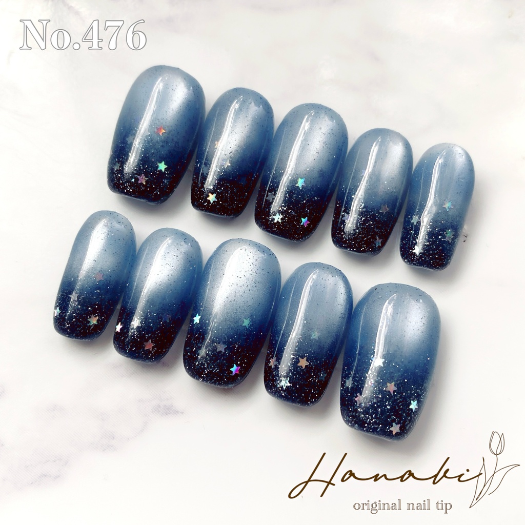 No.476✶【現品】星 フラッシュネイル 水光ネイル ブルー グラデーション