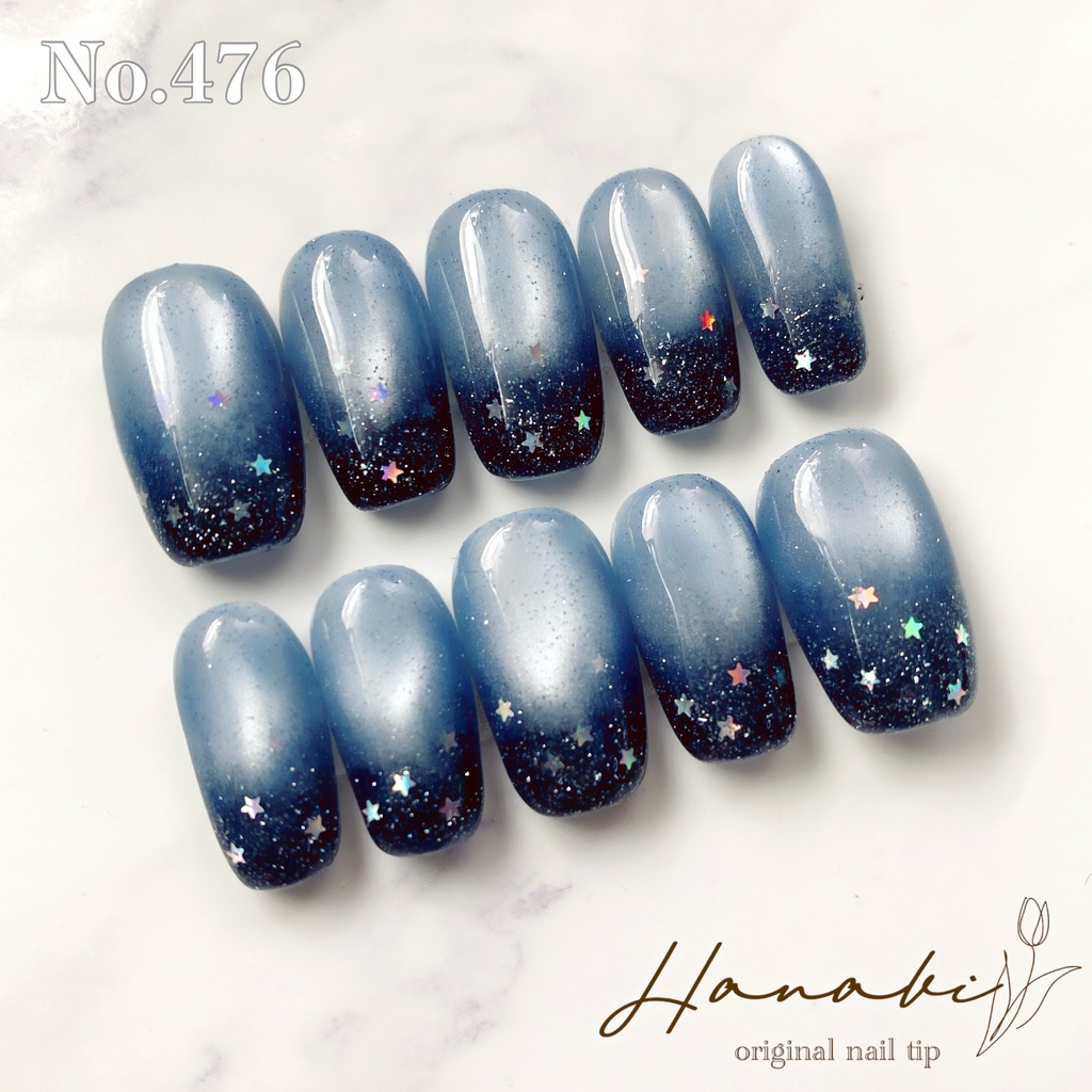 No.476✶【現品】星 フラッシュネイル 水光ネイル ブルー グラデーション
