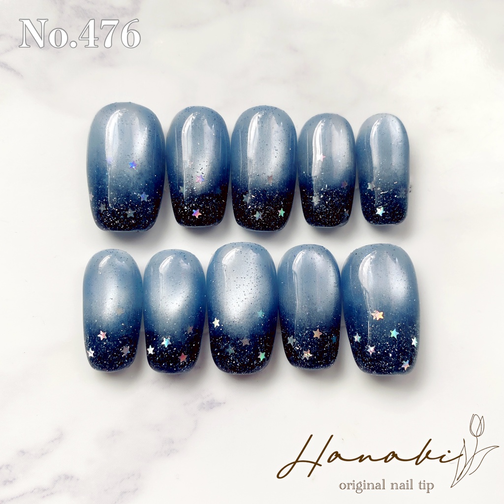 No.476✶【現品】星 フラッシュネイル 水光ネイル ブルー グラデーション