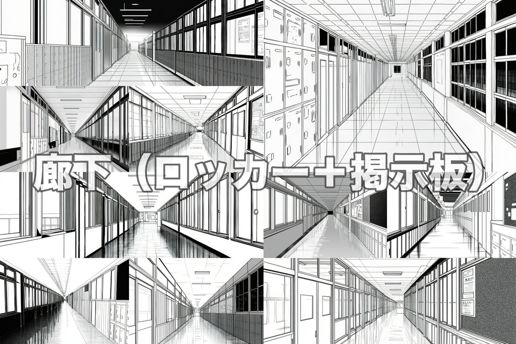 それっぽく決まる!【ゆる線画】学校背景60枚セット|教室・廊下・階段・校門・昇降口・図書室(漫画同人用)