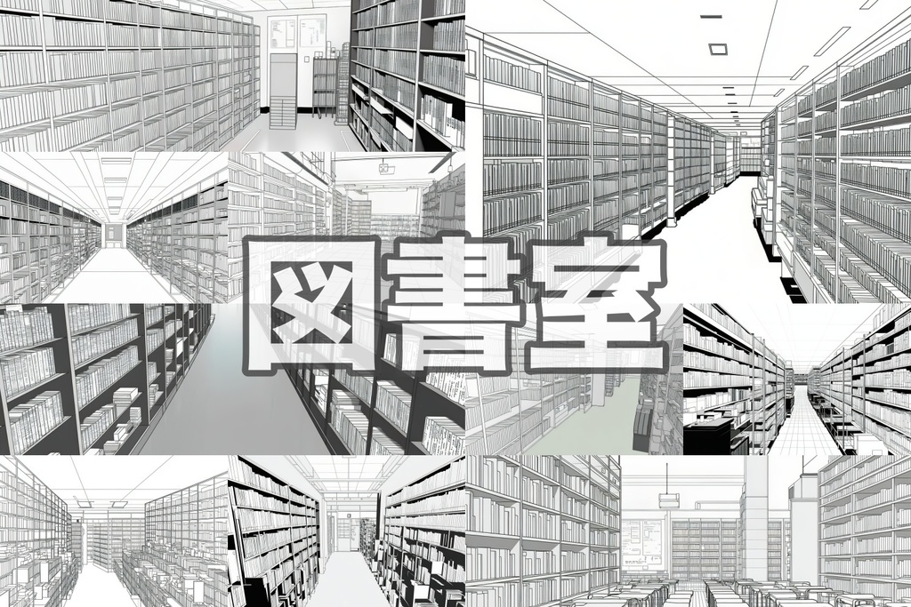 それっぽく決まる!【ゆる線画】学校背景60枚セット|教室・廊下・階段・校門・昇降口・図書室(漫画同人用)