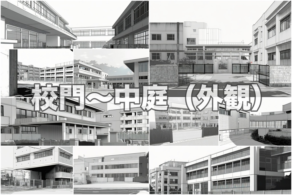 それっぽく決まる!【ゆる線画】学校背景60枚セット|教室・廊下・階段・校門・昇降口・図書室(漫画同人用)