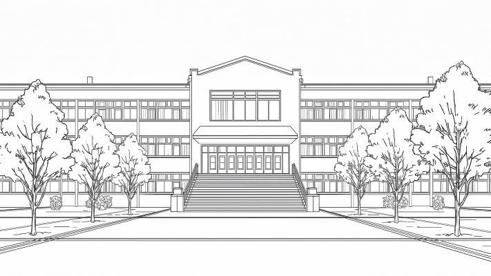 【 同人背景100種 学校 】屋上・階段・教室(後方/正面/アオリ)・廊下(狭/広)・体育館・校舎|線画のみ & 白下地 200枚