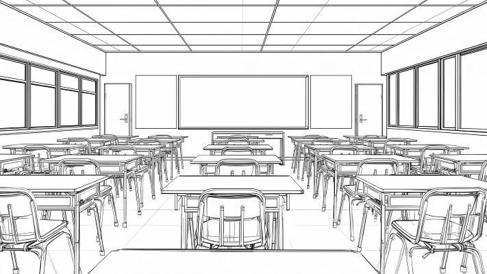 【 同人背景100種 学校 】屋上・階段・教室(後方/正面/アオリ)・廊下(狭/広)・体育館・校舎|線画のみ & 白下地 200枚