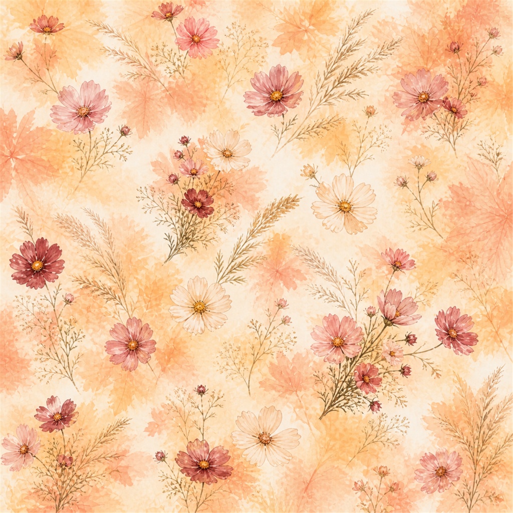 秋風の花便り ― 秋桜とすすき ―｜水彩デジタルペーパー｜ラッピング・コラージュ素材｜商用利用OK