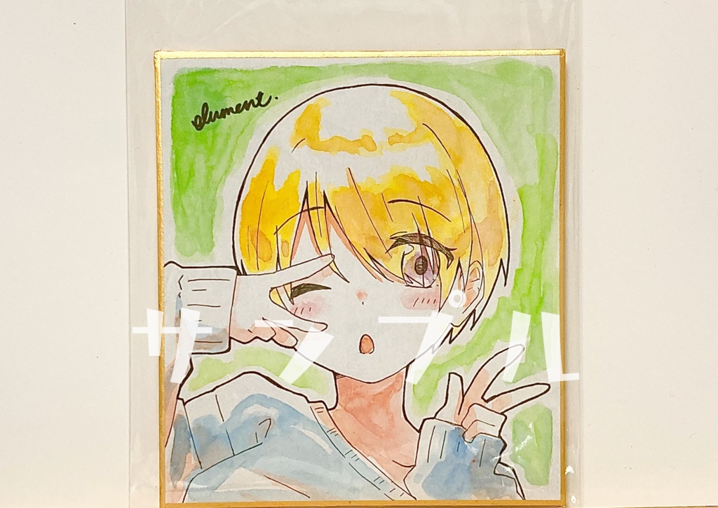 手描きミニ色紙「きんぱつショートお姉さん」