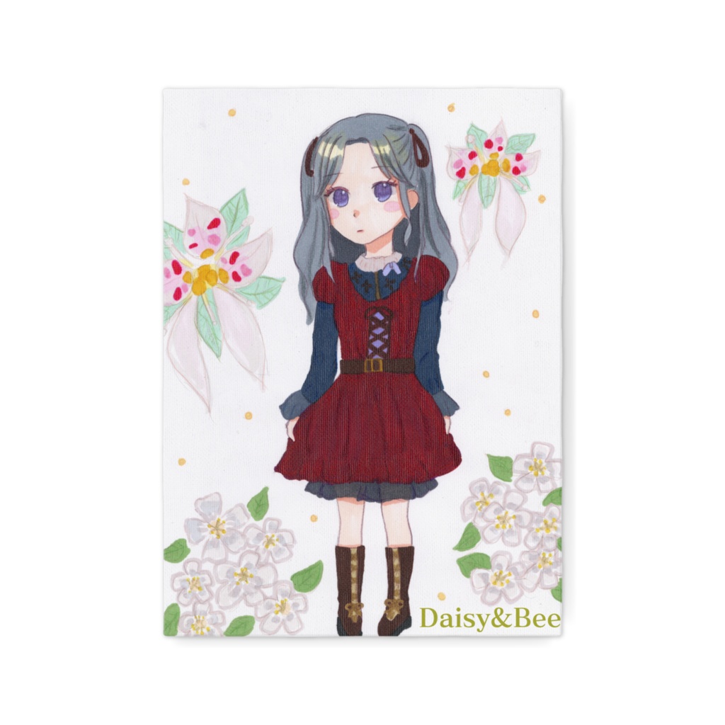 花と女の子~ユキノシタとピラカンサ~(キャンバス)