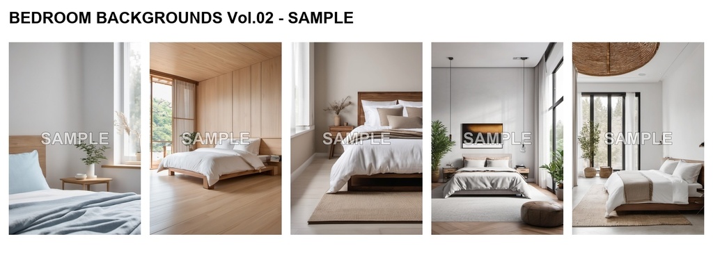 【商用利用可】AIベッドルーム背景素材20枚セット Vol.02|画像・動画制作向け