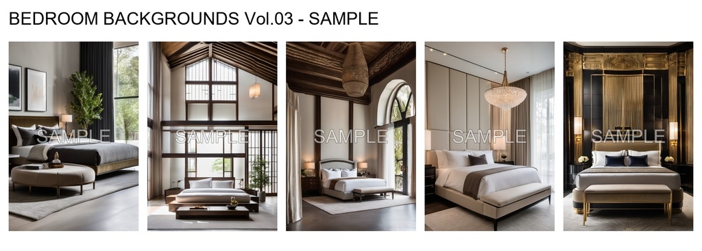 【AI背景素材20枚】高級ホテル・寝室・ベッドルーム背景集 Vol.03｜商用利用可