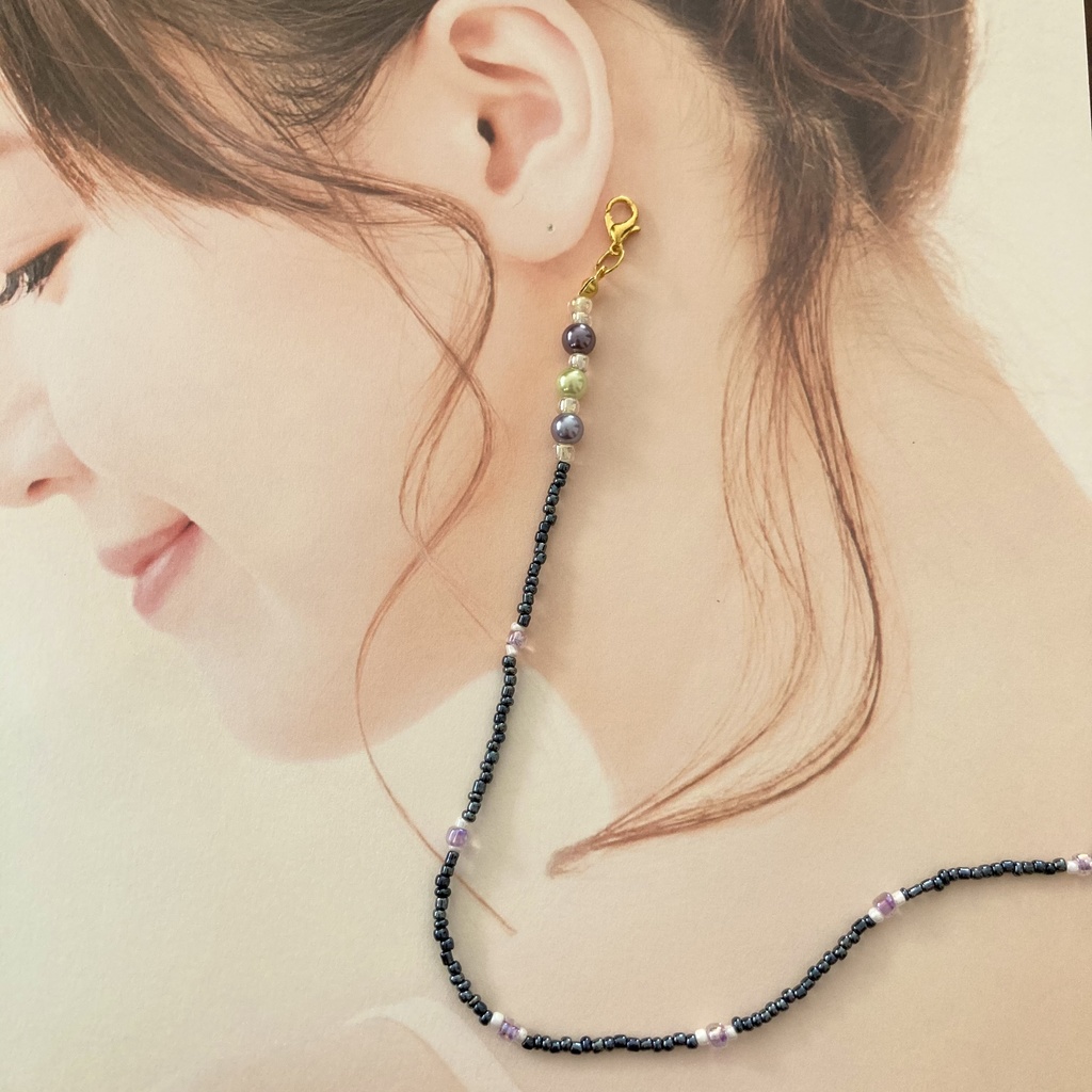 送料込み⭐︎葡萄色×メタリックグレーのマスクチェーン
