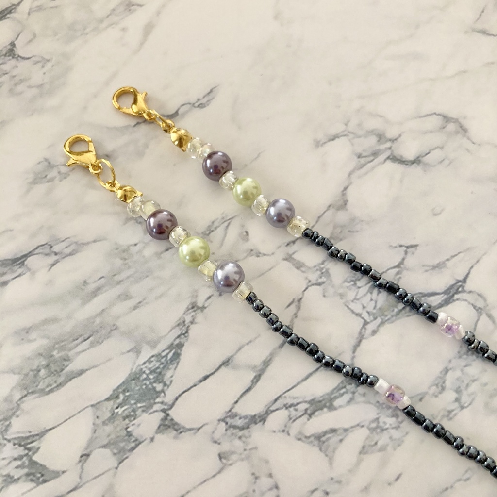 送料込み⭐︎葡萄色×メタリックグレーのマスクチェーン