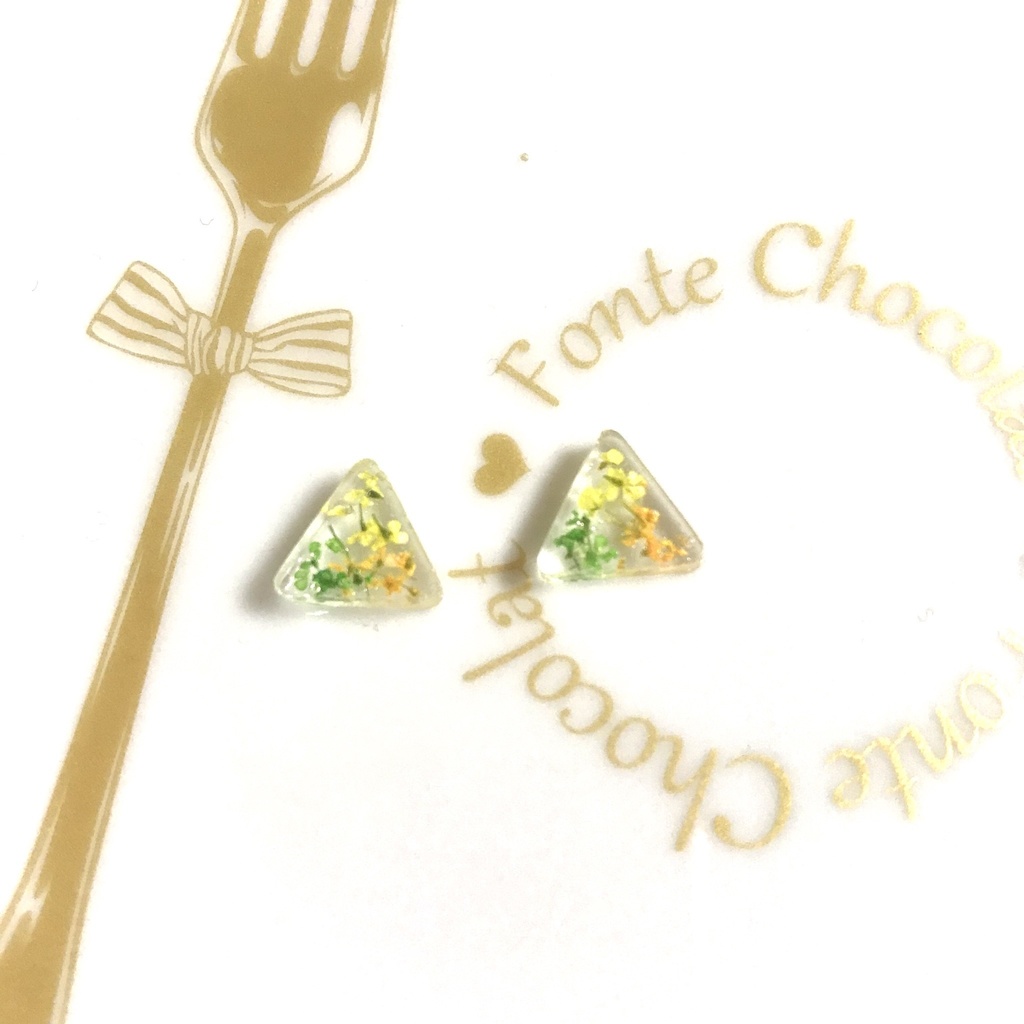 送料込み☆三角のカラフルドライフラワーピアス