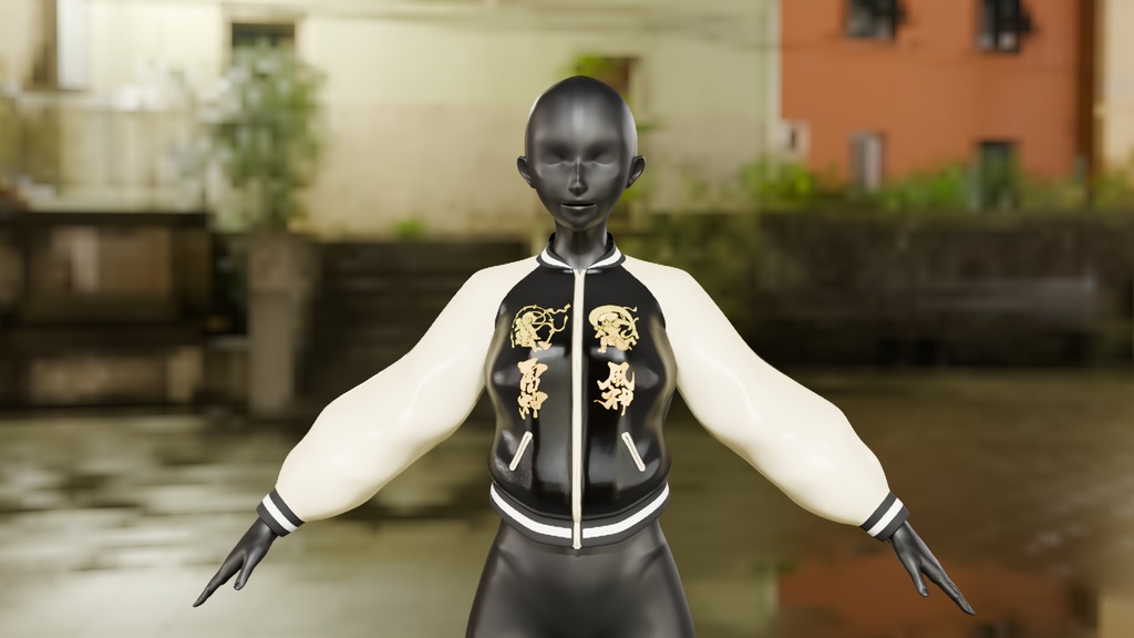 【Blender】 スカジャン(風神雷神) Sukajan(wind god thunder god)