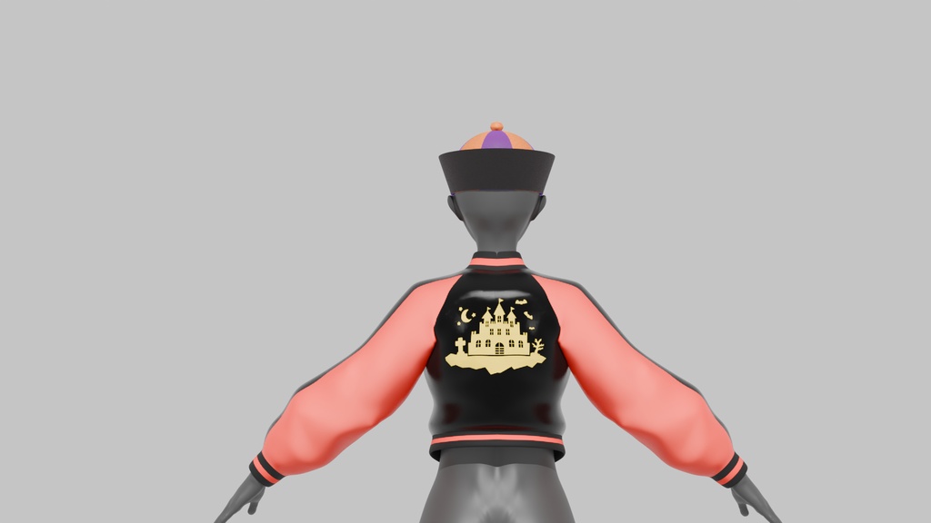 【Blender】 スカジャン(ハロウィン)魔女ハット、キョンシー帽子付き Sukajan(halloween) with witch hat,Jiangshi hat