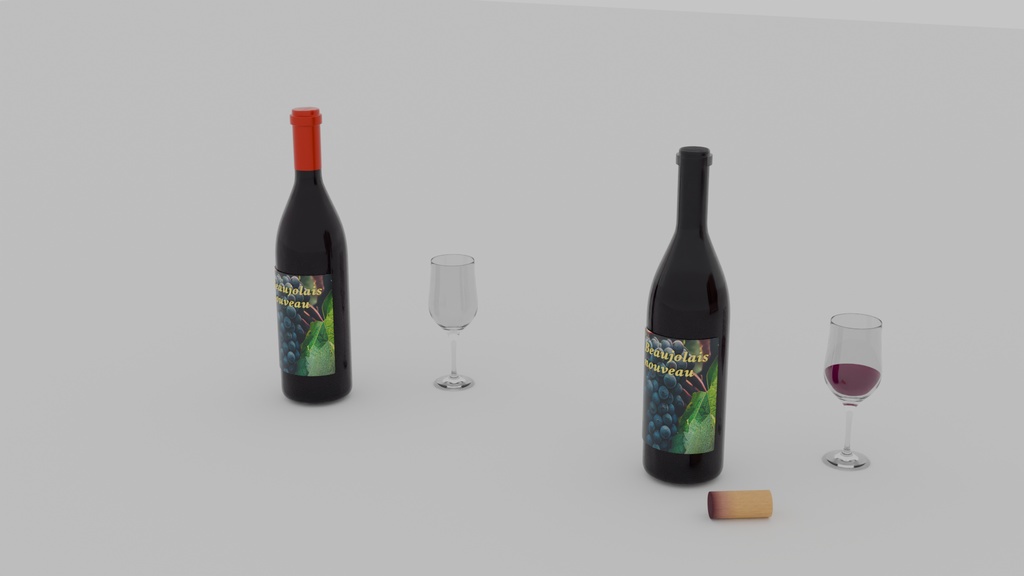 【Blender】 ボジョレーヌーボーセット Beaujolais nouveau set 【Model】
