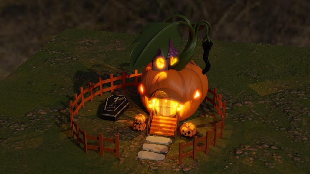 【Blender】 ジャックオーランタンの家 jack o lantern house 【Model】