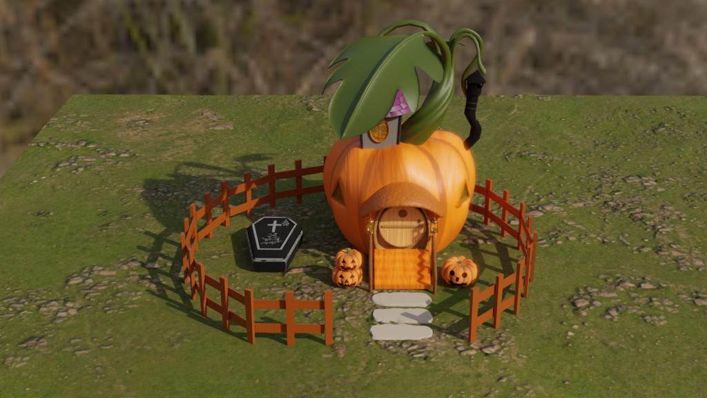 【Blender】 ジャックオーランタンの家 jack o lantern house 【Model】