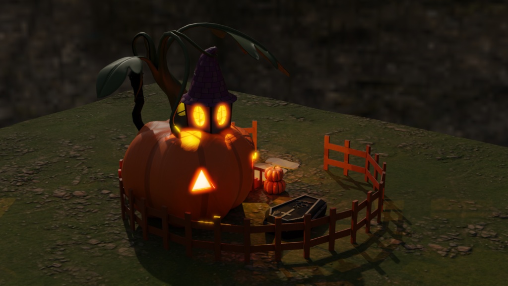 【Blender】 ジャックオーランタンの家 jack o lantern house 【Model】