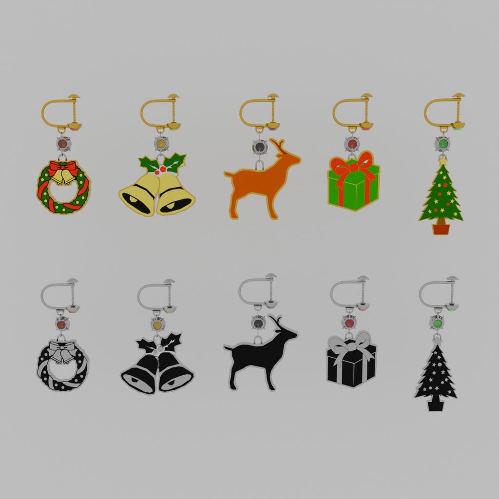 【Blender】 クリスマスのプレートイヤリングセット christmas plate earring set【VRChat】