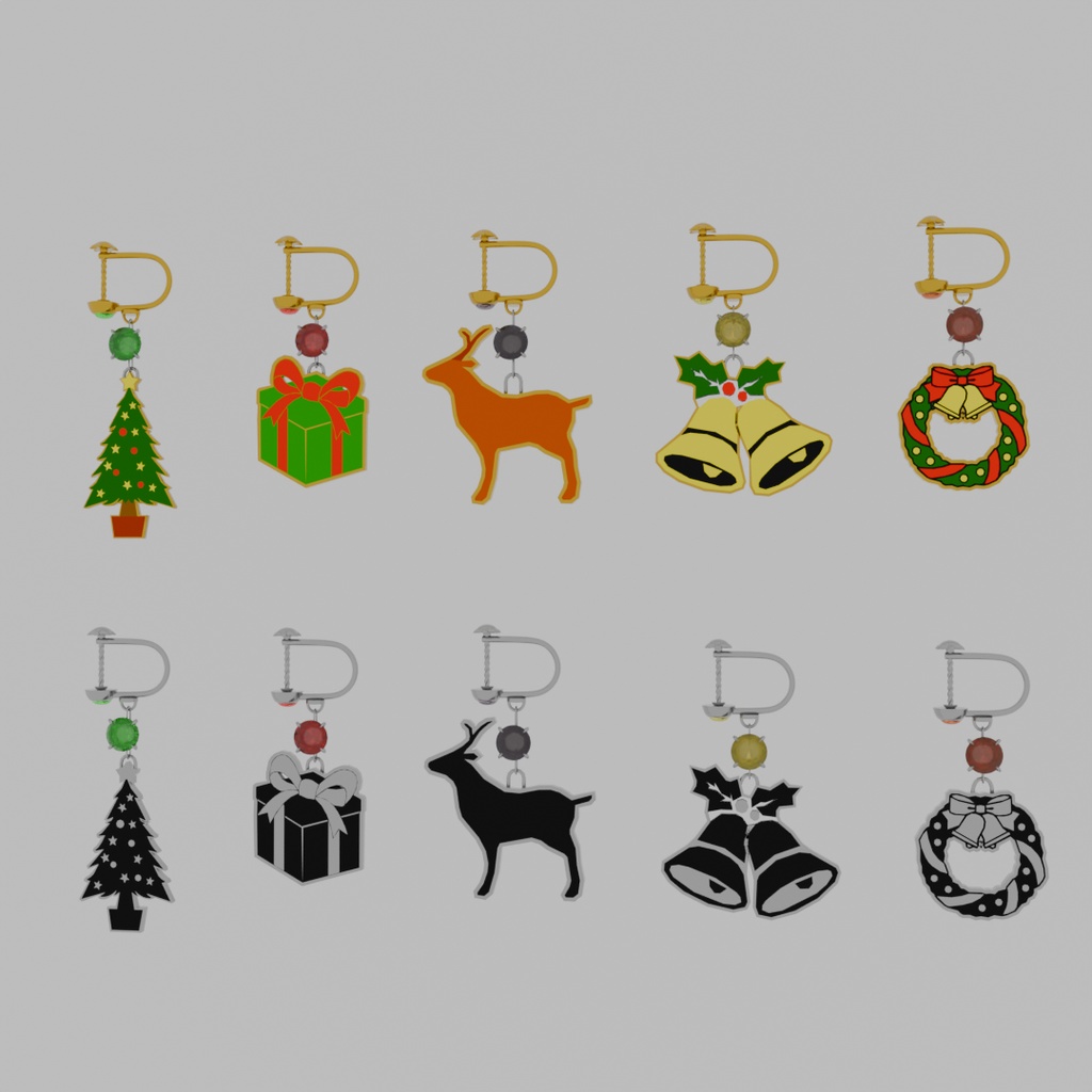 【Blender】 クリスマスのプレートイヤリングセット christmas plate earring set【VRChat】