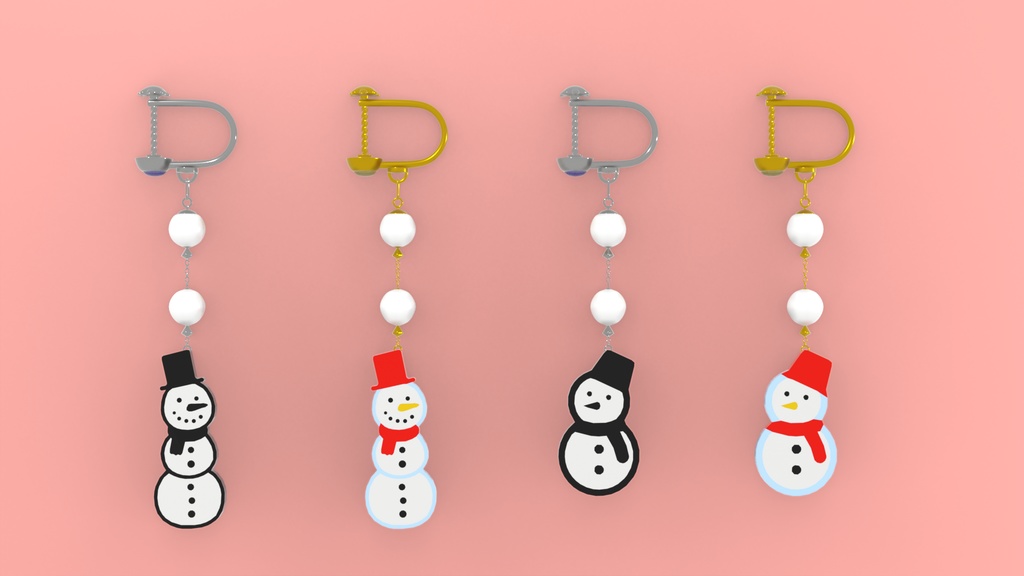【Blender】 雪だるまのプレートイヤリングセット snowmann plate earing set【VRChat】