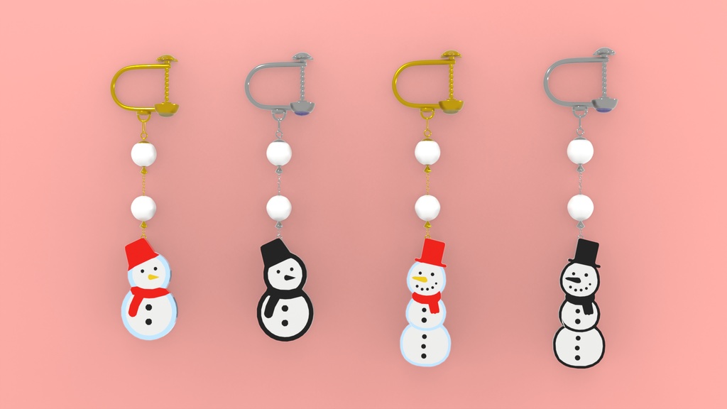 【Blender】 雪だるまのプレートイヤリングセット snowmann plate earing set【VRChat】