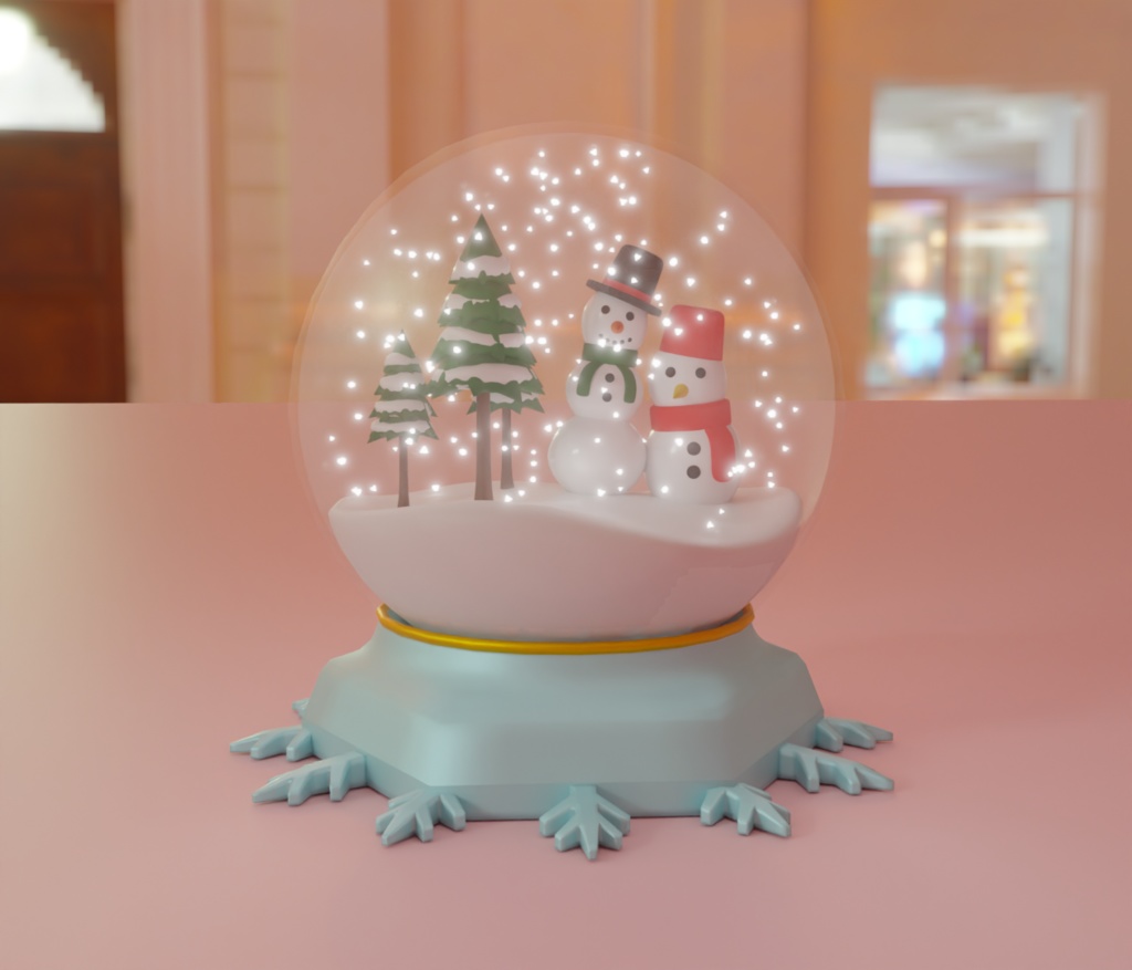 【Blender】 雪だるまのスノードーム　snowman snow globe【Model】