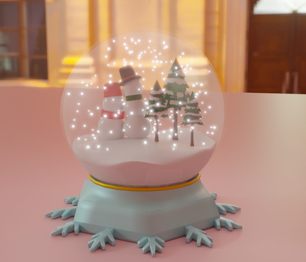 【Blender】 雪だるまのスノードーム snowman snow globe【Model】