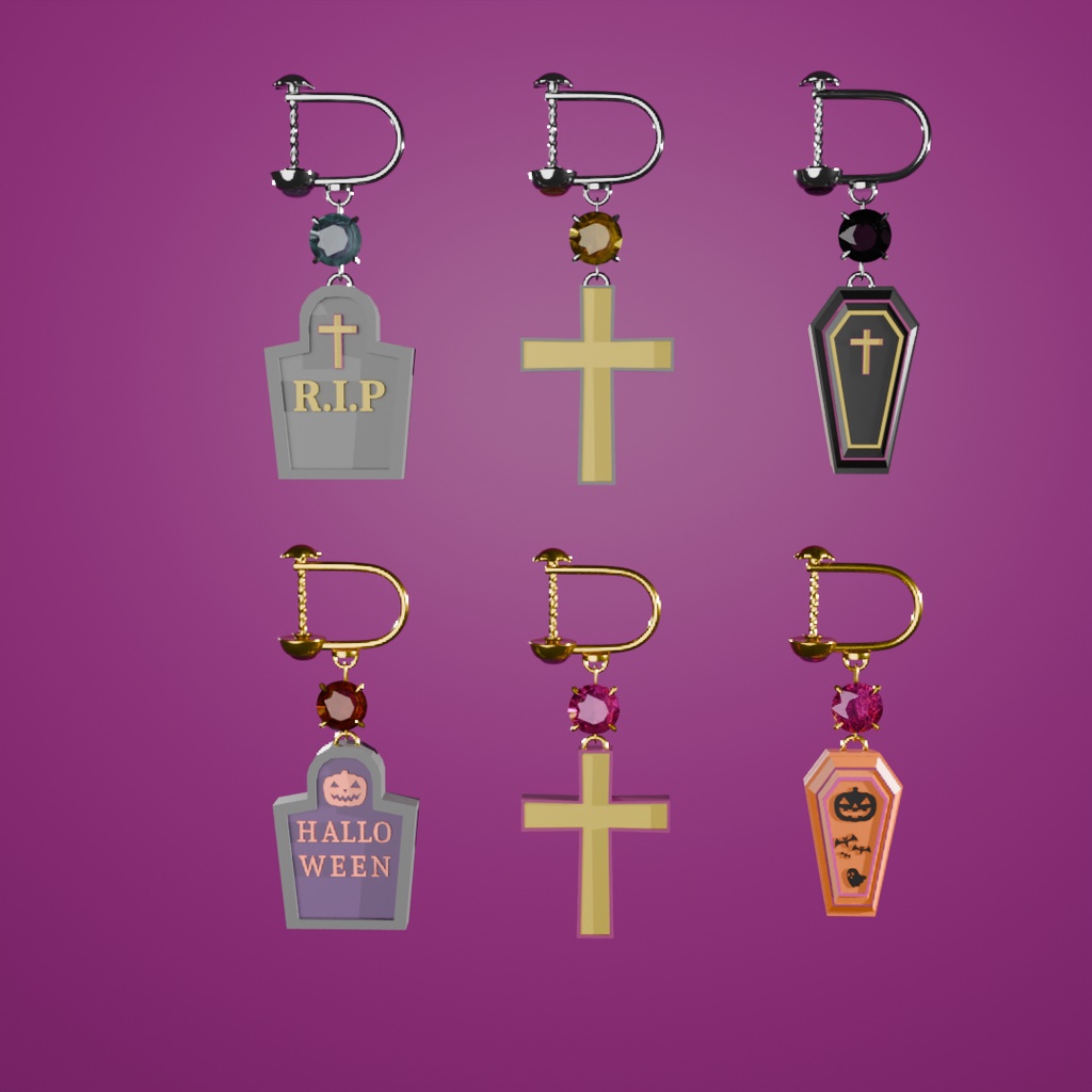 【Blender】 ハロウィンの棺桶イヤリング halloween coffin earrings【VRChat】