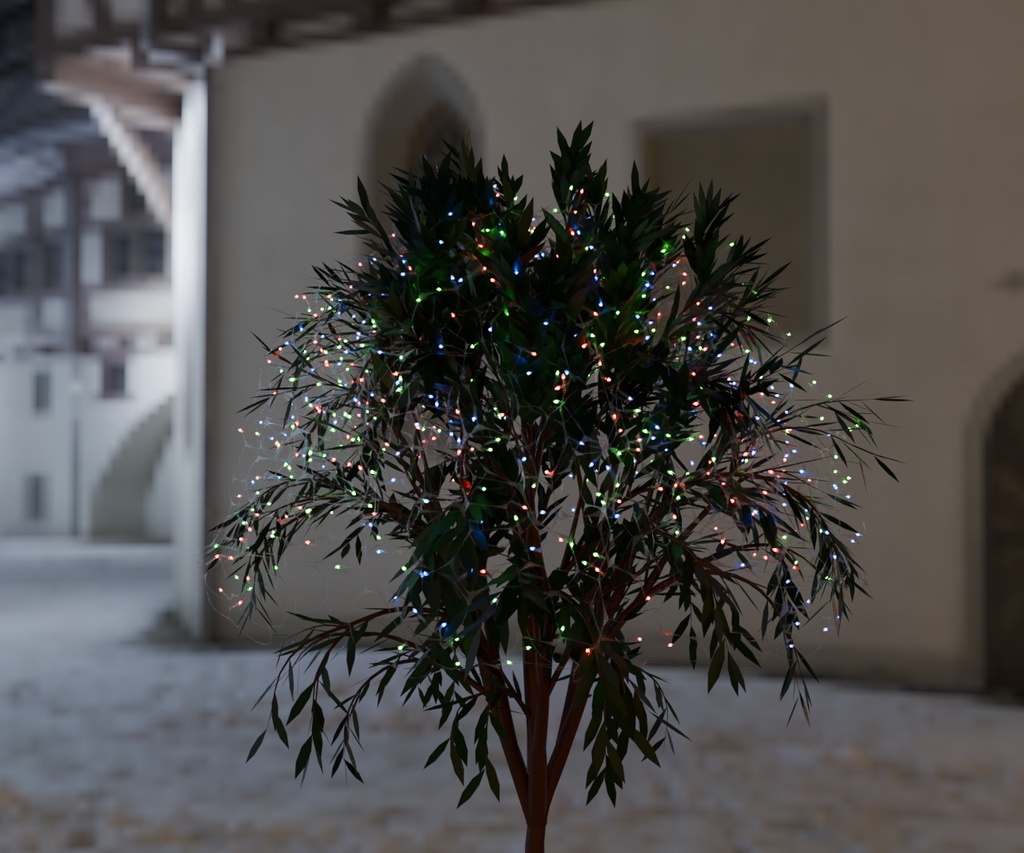 【Blender】 物理演算付きクリスマスネットライト Christmas net lights with physics
