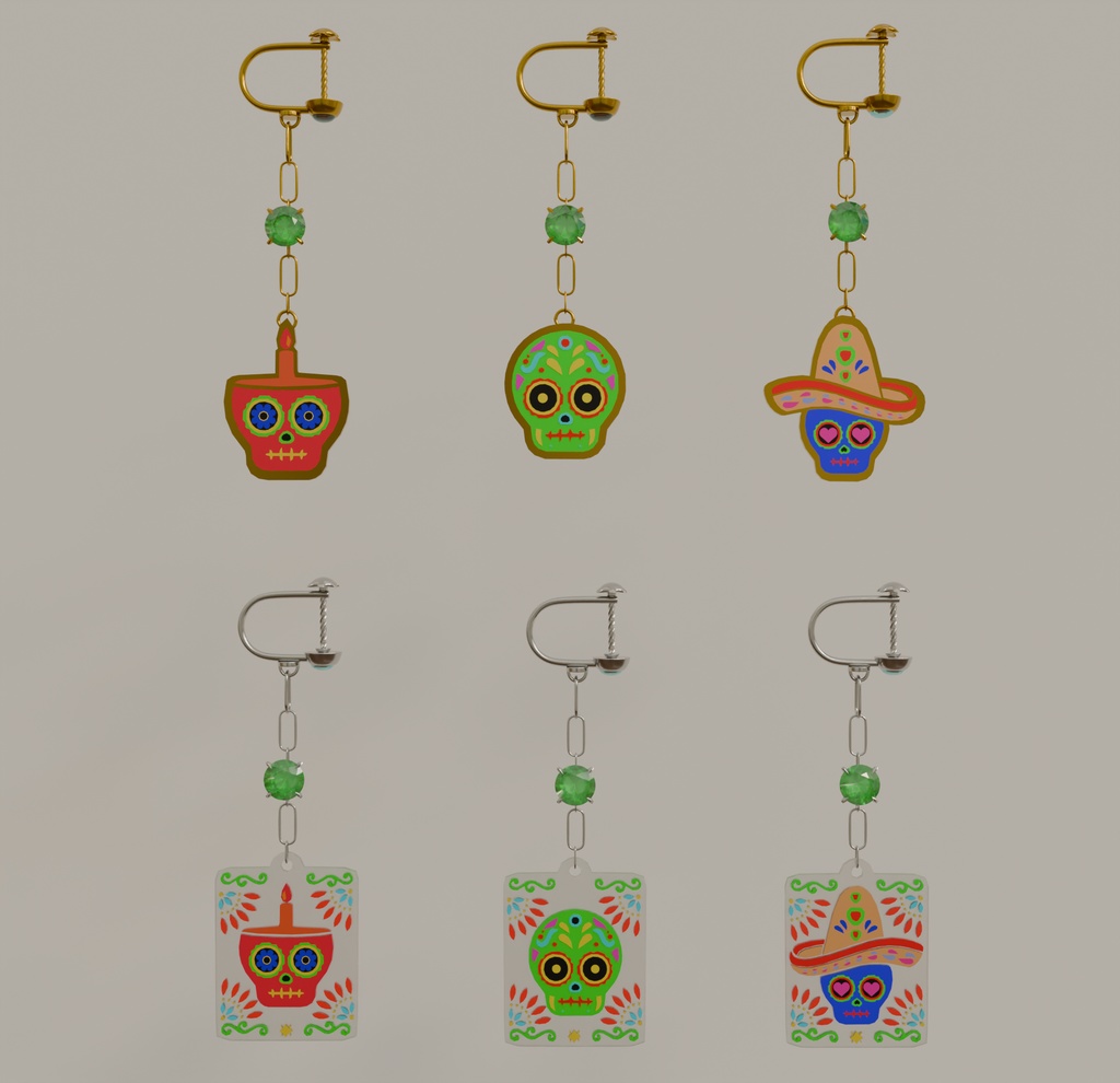 【Blender】 死者の日の髑髏イヤリングセット Day of the Dead skull earringsset【VRChat】