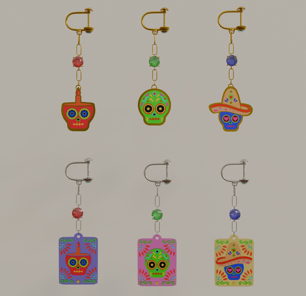 【Blender】 死者の日の髑髏イヤリングセット Day of the Dead skull earringsset【VRChat】