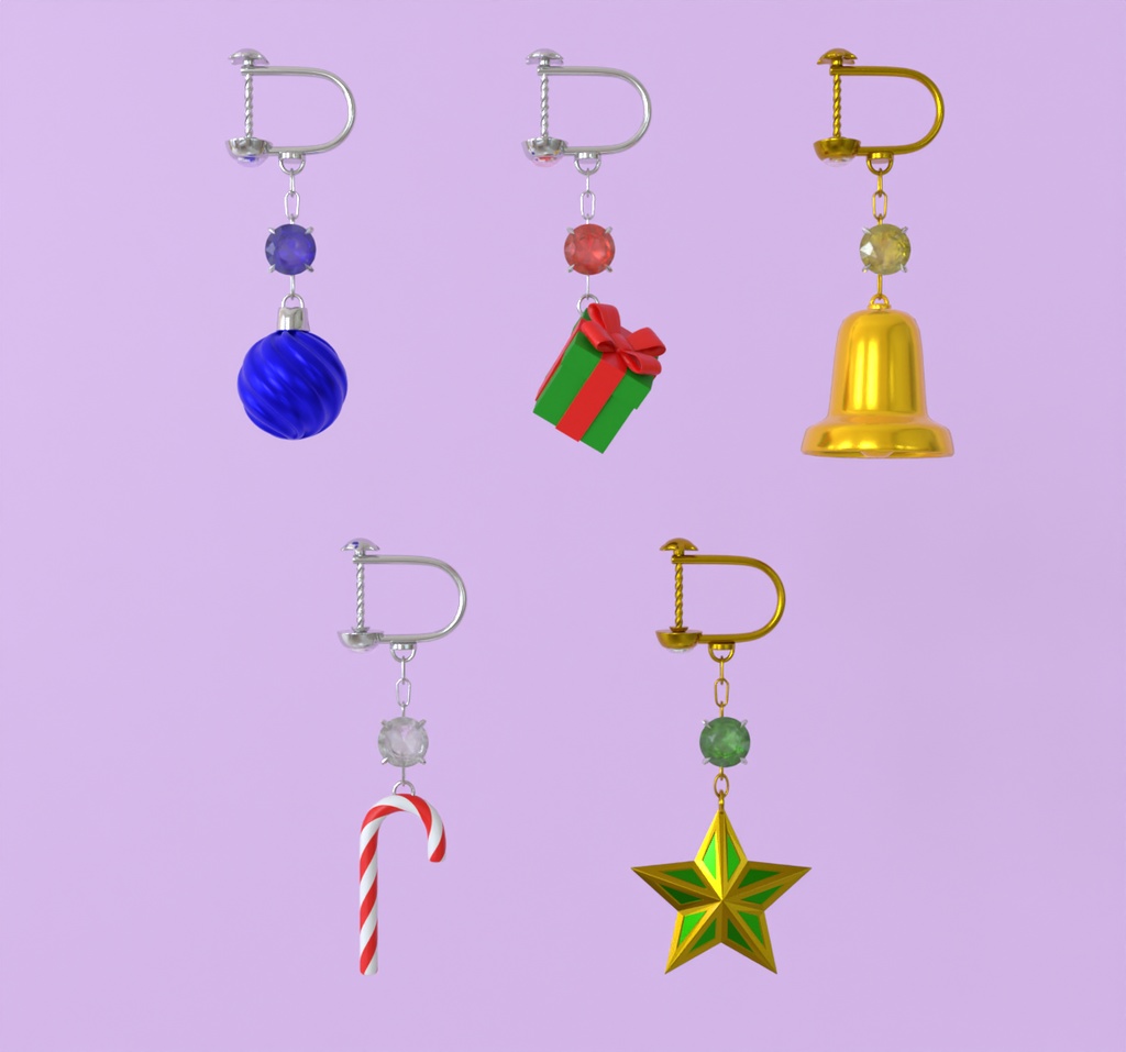【Blender】 クリスマスオーナメントイヤリングセット christmas ornament earring set【VRChat】