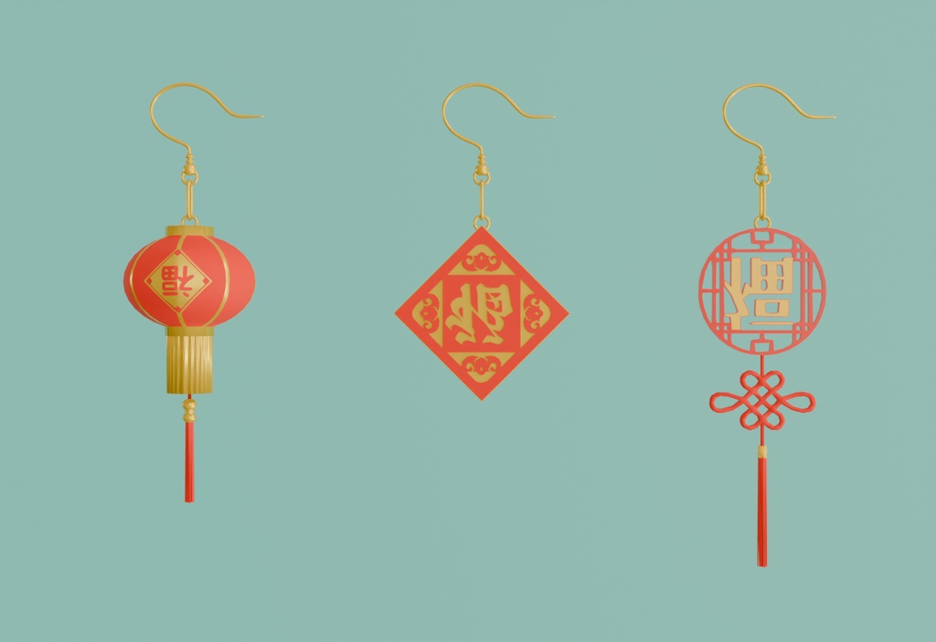 【Blender】春節のピアスセット Chinese New Year earrings set【VRChat】